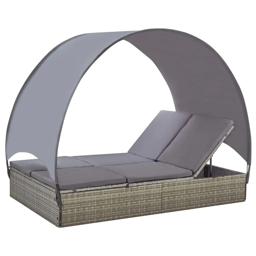 vidaXL Double Sun Lounger Patio Rattan Wicker Daybed with Canopy Poly Rattan 293762