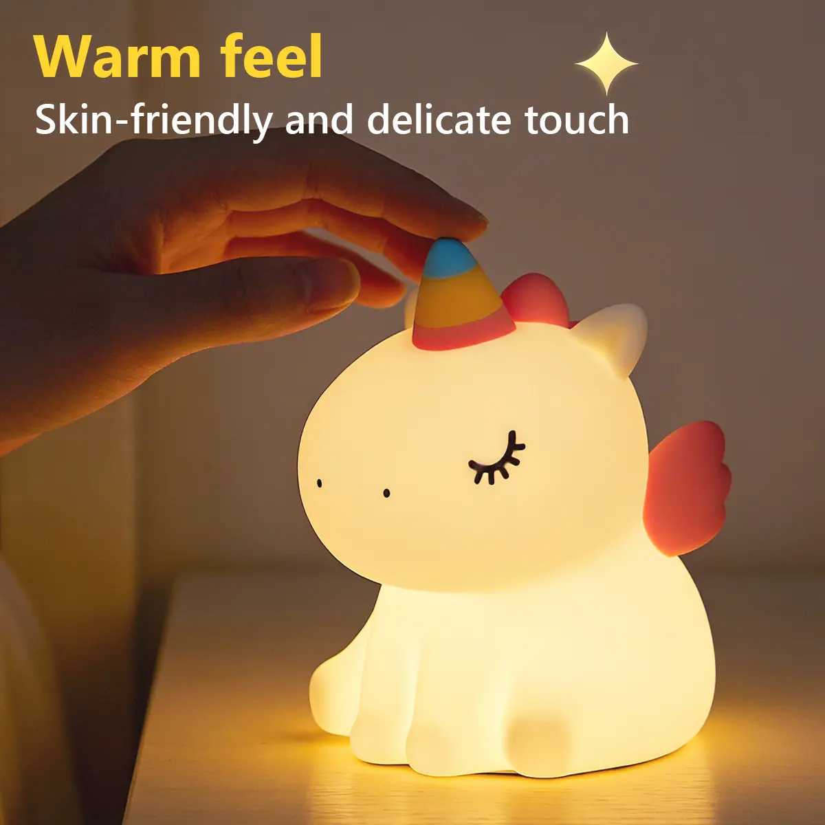 1 piece High quality silicone unicorn night light, clap rechargeable, adjustable brightness, three levels of soft LED light, suitable for decorative lighting in children's room and bedroom