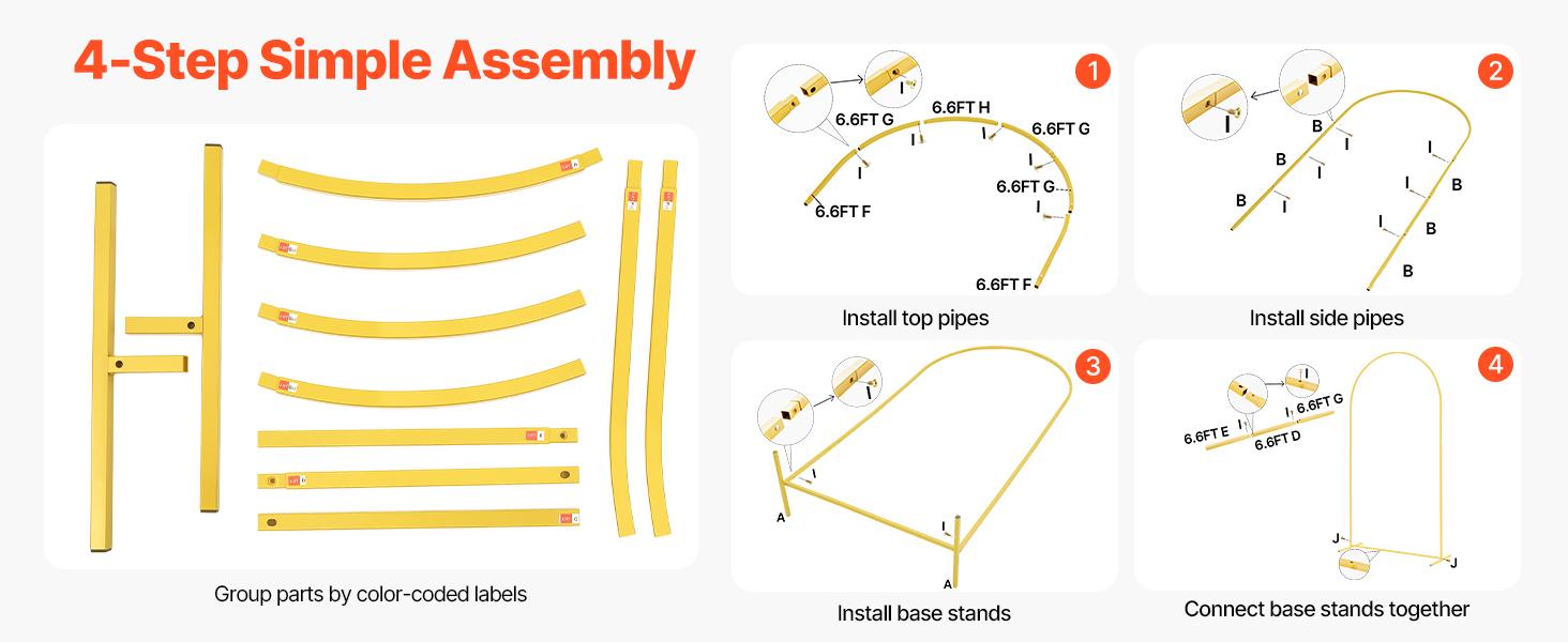VEVOR Arch Backdrop Stand, Set of 3, 8/7.2/6.6 ft, Stable Structure, Easy Assembly, Gold Metal Arch Backdrop Stand for Wedding, Birthday Party, Graduation, Holiday Celebration, and Ceremony Decoration