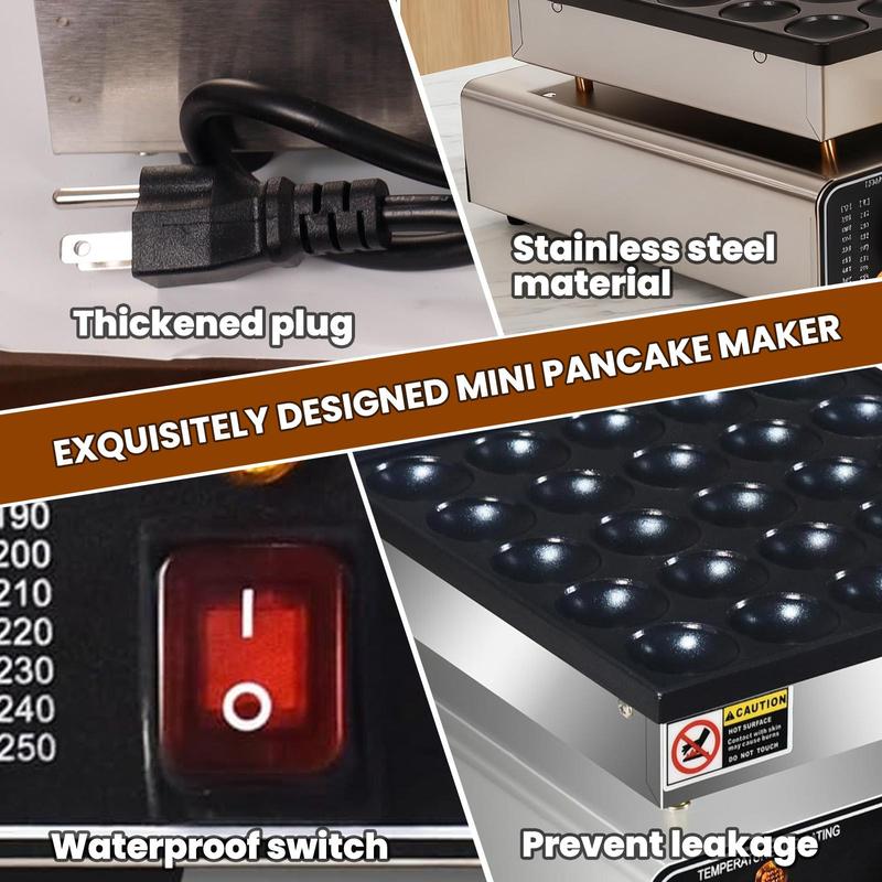 Commercial Mini Pancake Maker, Stainless Steel Pancake Maker Machine with Waterproof Switch & Even Heating, 110V Non-Stick Dutch Pancake Baker for Fast Cooking, Coffee Shop, Party (50pcs)