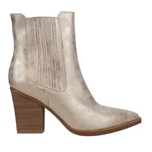 MIA Womens Prairie Metallic Pointed Toe Chelsea Casual Boots Ankle Mid Heel 2-3" - Gold
