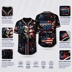 Official America 250th Anniversary Commemorative Baseball Jersey - Patriotic George Washington 1776 - 2026 Shirt