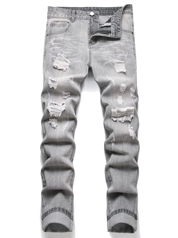 Men's Classic Basic Grey Trouser, Fashion Street Style Breathable And Comfortable Jeans, Autumn Denim Pants Suitable For Various Occasions To Wear