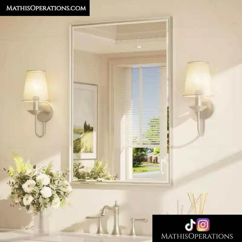 Brushed Nickel Rounded Vertical Vanity Mirror with Light, Tempered Glass Wall Mirror for Bathroom Fixtures