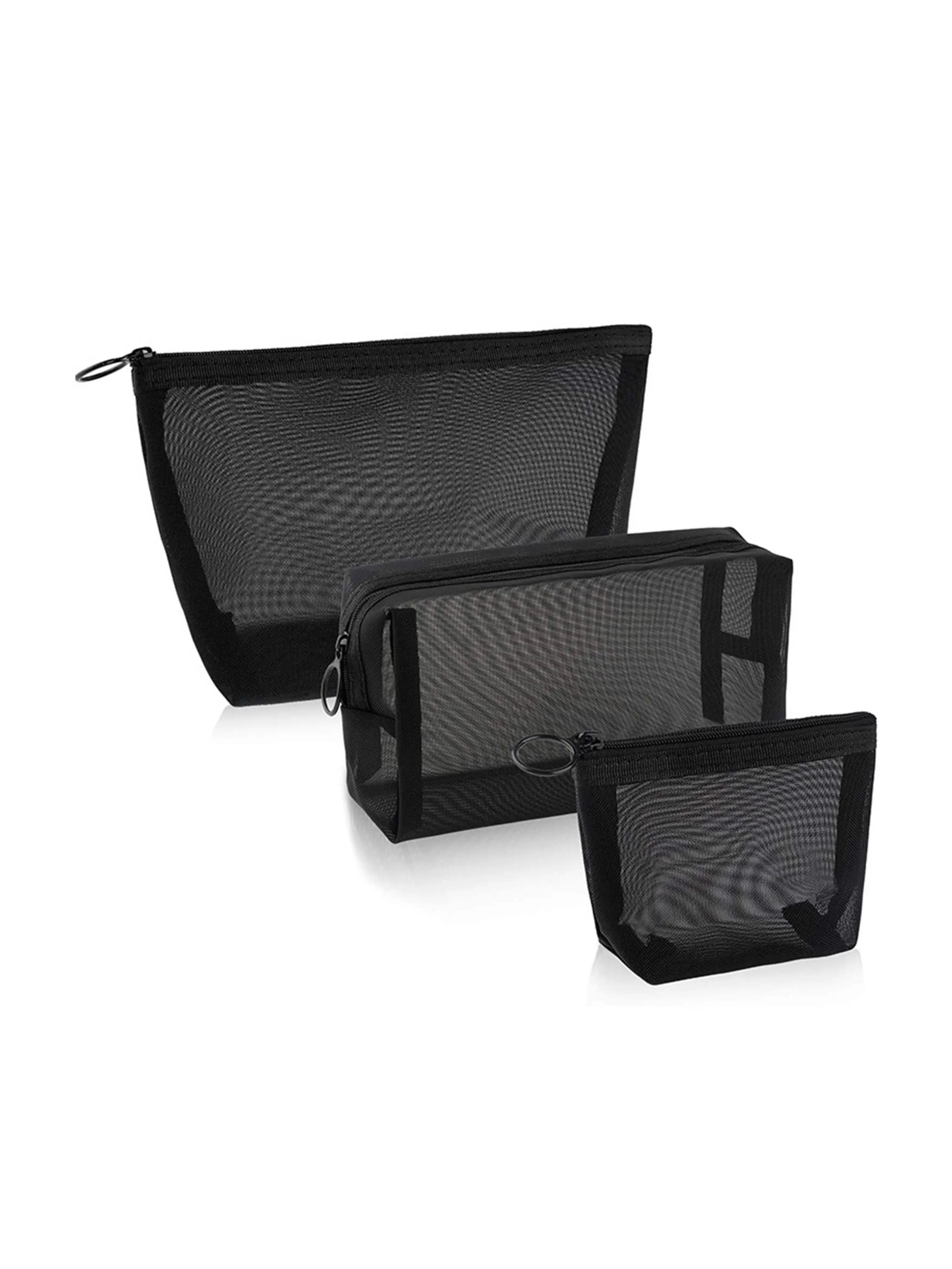 3-Piece Mesh Makeup Bag Set, Transparent Storage Bags, Travel Cosmetic Bags, Convenient Travel Large Capacity Washbag, Foldable Three-Piece Set