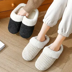 Men'S & Women'S Plush Fleece-Lined Indoor Slippers - Soft Closed-Toe Anti-Slip House Shoes with Non-Slip TPR Sole, Cozy Winter Warmth Black
