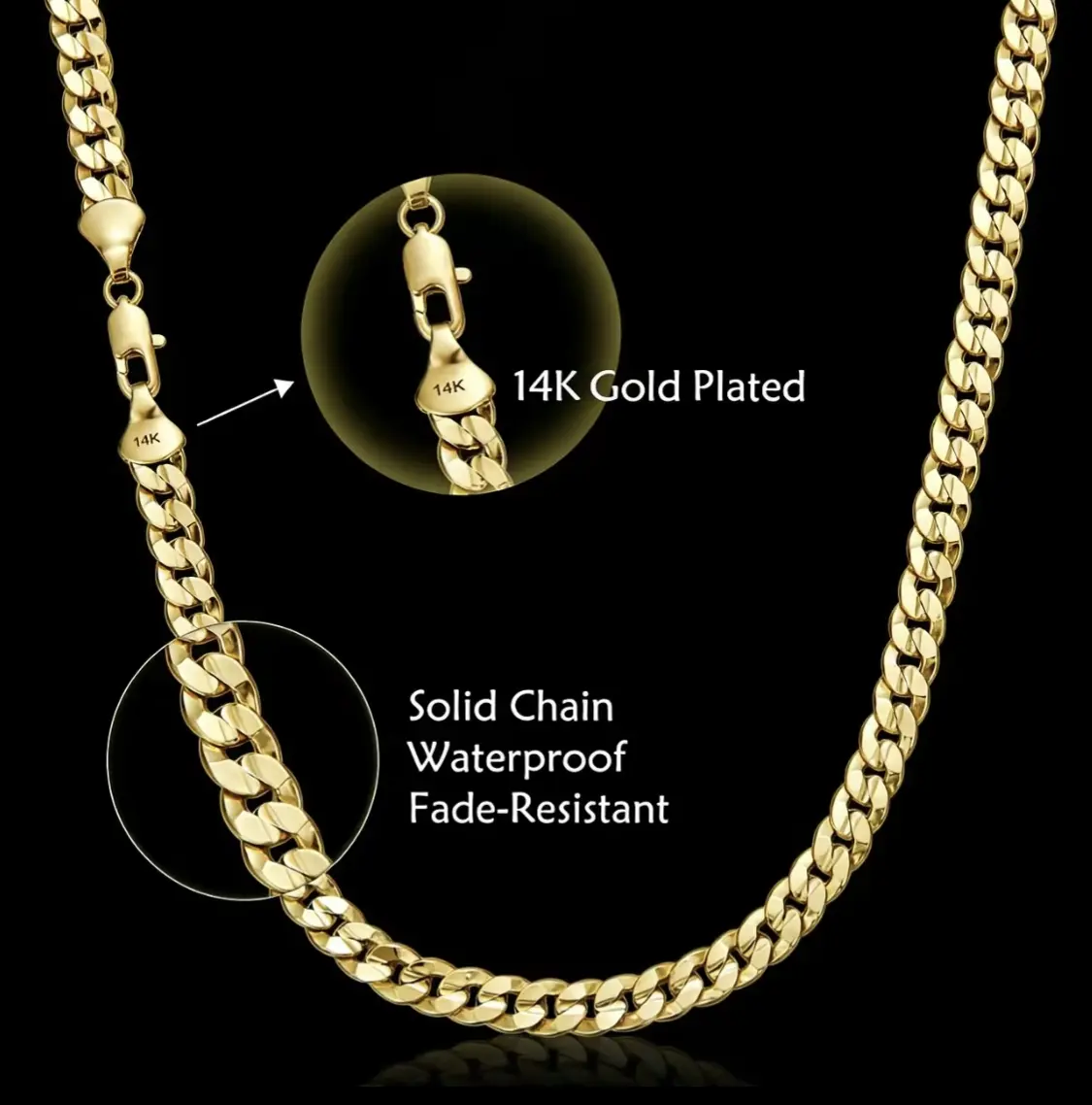 14K Gold-Plated Textured Cuban Link Chain, 6mm/10mm Widths, Various Lengths, Waterproof, Tarnish-Resistant, Hypoallergenic Nickel-Free Lead-Free, Gentle on Sensitive Skin, Ideal for Daily Wear, Layering or Holiday Gifting,Unisex