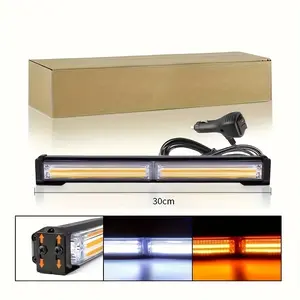 30cm COB LED Emergency Strobe Light Bar, Amber/White Dual Color, 12V Cigarette Lighter Plug, Waterproof Warning Light for Trucks SUVs Construction Vehicles