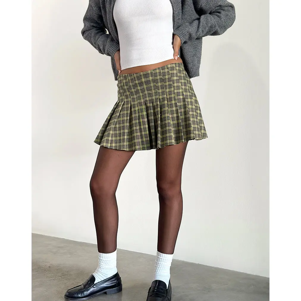 Cida Small Pleated Mini Skirt in Yellow Check