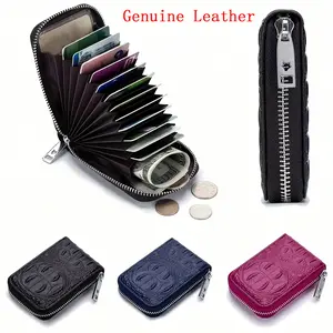 1 PCS Men Genuine Leather Wallets Card Case Holder Coin Purse, RFID Blocking Retro Thin Short Multi-functional ID Credit Card Holder, Pocket Money Purse -12 Card Slots Card Case Compact Zipper Around Purse Business Card Case Organ card bag