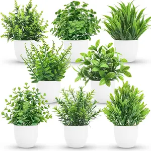 Der Rose 8-Pack Small Artificial Potted Plants, Decorative Fake Faux Plants for Home, Office Decor Indoor