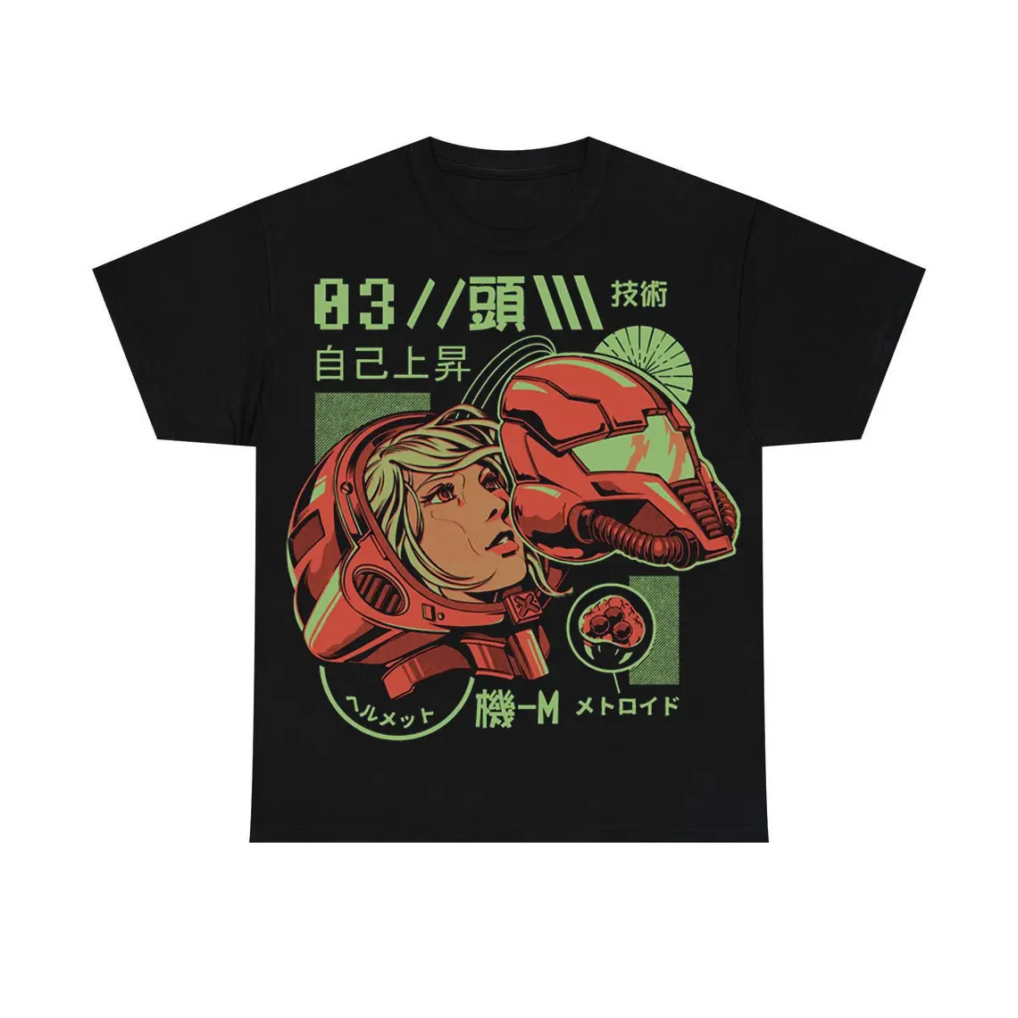 Metroid Samus Power Suit Graphic T-Shirt, Women's Short Sleeve Cotton Top, Sci-Fi Intergalactic Hunter Print, Basic, Shortsleeve, Simple