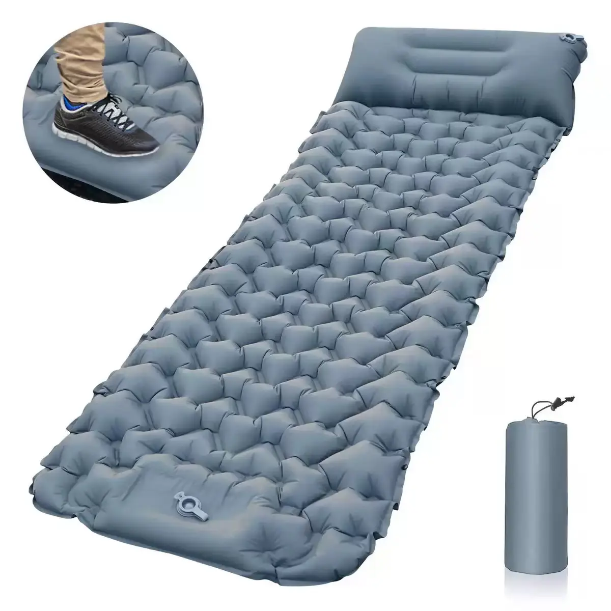 ARIVO Camping Sleeping Pad Inflatable Camping Mat with Pillow Built-in Foot Pump Extra Thick Lightweight Waterproof Sleeping Pad for Backpacking Hiking Tent Camping Traveling Car Bed Single Gray Navy Blue, Self-Inflating Mats