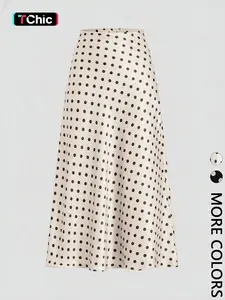 Women's Polka Dot Print Midi Skirt, Womenswear, High Waist, A-Line Flared Hem, Smooth Draped Woven Fabric, Daily Casual Commute Date Evening Party Vacation Wear, French Retro Elegant Chic Style