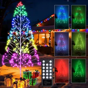 7.6FT Christmas Tree Lights - 336 LED Artificial Twig Xmas Tree with Adjustable Speed, Remote Control, Timer, and Waterproof, Indoor Outdoor Festive Decoration for Christmas