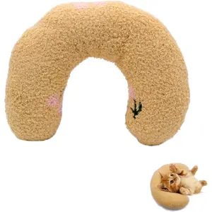 U Shape Soft Fluffy Kitten Pillow to Lay On, Ultra Soft Cat Bed Pillow for Indoor Cats and Puppies, Improve Sleep Quality (Yellow)