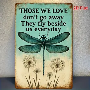2D Flat "Dragonfly & Dandelion" Tin Sign |   8x12 Inch Vintage Metal Wall Art |   Nature-Inspired Decor for Home, Restaurant & Cafe |   Rustic Iron Plaque with Pre-Drilled Holes, Perfect for Indoor Wall Decoration