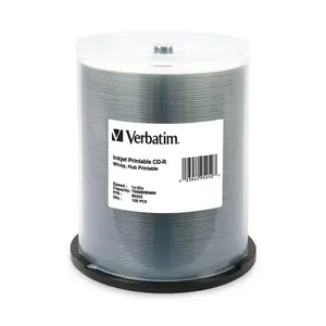 VERBATIM CD-R 700MB 52X White Inkjet Printable, Hub Printable - 100pk Spindle