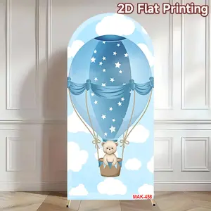 Blue Hot Air Balloon Cloud Bear Arch Backdrop Cover Double-Sided for Kids Birthday Party & Baby Shower Decor