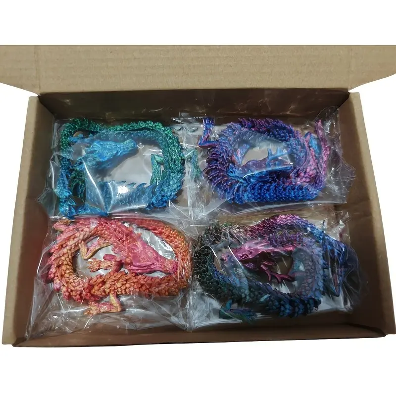 4pcs 3D Printed Crystal Dragon Set, Modern Decorations for Home Office & Events, Collectible Statue, Suitable for Ages 14+, High Quality Print
