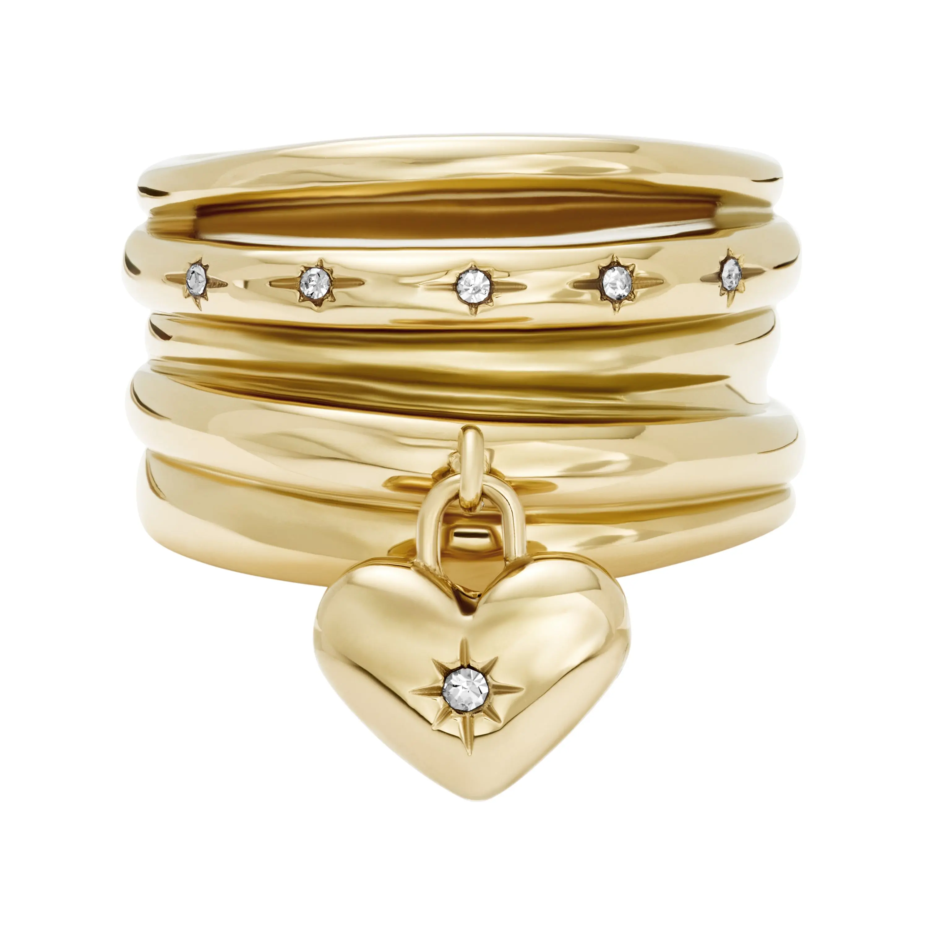 Fossil Women's Sadie All My Love Gold-Tone Stainless Steel Heart Prestack Ring