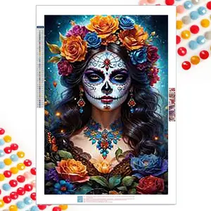 5D DIY Diamond Arts Colorful Painting Kit, 1 Set Mask Girl Pattern Diamond Arts Colorful Painting without Frame, DIY Decorative Art Picture for Beginner, Halloween