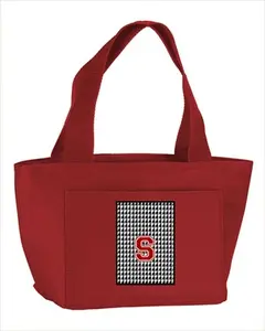 212 MAIN Monogrammed Houndstooth Letter S Cooler Bag - Portable, Reusable, Insulated, Zippered, Washable, Stylish, Functional Insulated Bag for School