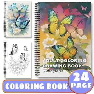 Adult Coloring Book with Butterfly & Floral Themes, Drawing and Coloring Function, Thick Paper, Prevents Paint Seepage, Ideal for Gifting