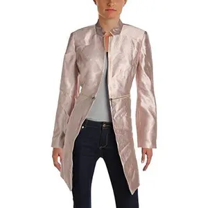 ALFANI Women's Zip-detail Metallic Open Front Blazer Jacket Top