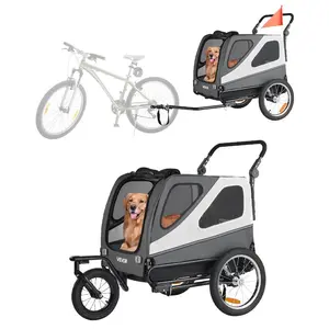 VEVOR Dog Bike Trailer, Supports up to 66 lbs, 2 - in - 1 Pet Stroller Cart Bicycle Carrier, Easy Folding Cart Frame with Quick Release Wheels, Universal Bicycle Coupler, Reflectors, Flag, Orange/GrayVEVOR Super Brand Day