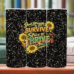 Don’t Struggle to Survive Strive to Thrive 20oz Skinny Tumbler  Sunflower Inspirational Travel Cup with Lid & Straw 20oz & 30oz Skinny Tumbler  Inspirational Sunflower Travel Mug