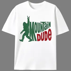 Bigfoot Mountain Dude Graphic Tee, Retro Outdoor Hiking T-Shirt, Funny Sasquatch Rock On Top