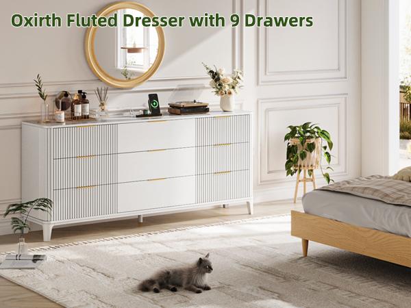 TOKSOM 9 Drawer Large White Dresser for Bedroom,62.9"Long Chest of Drawers with Deep Drawers,Modern Wooden Storage Dresser for Closet,29.5" Tall TV Stand for Living Room,Hallway,Entryway