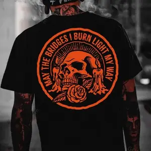 MAY THE BRIDGES I BURN LIGHT MY WAY Skull Print Men's T-Shirt