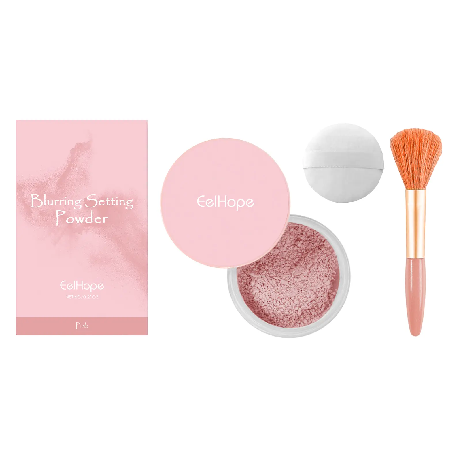 The Setting Powder With Brush (Pink) Has A Natural, Light, Fine, Breathable  Snagging Effect. It Is Suitable For Both Dry  Wet Use  Can Last For A Long Time Without Fading and