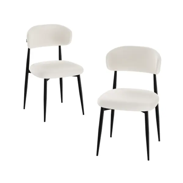 Set of 2 dining chairs, modern kitchen chairs with soft padding, farmhouse restaurant chairs with curved backrests and metal legs, for dining rooms and kitchens, White and Black.