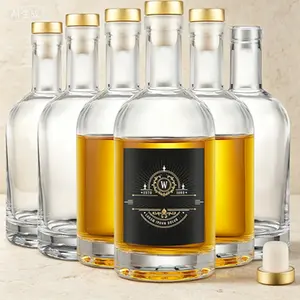 Set of 6 Heavy Base Glass Bottles with T-Top Cap, 12 oz Clear Bottles for Liquor Wine Oil Vinegar, Reusable Airtight Leak-Proof Storage Containers with Cork Stopper for Beverages Kombucha Beer