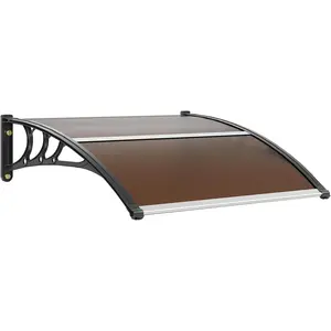 TikTokShopBlackFridayVEVOR 40" x 40" UPF 50+ Polycarbonate Window Door Awning Canopy, Modern Style, Brown Board & Black Bracket, Front Door Overhang Awning