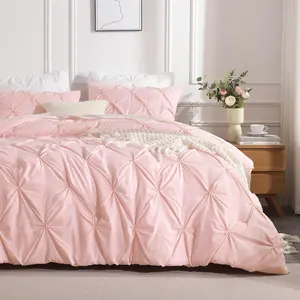 Pink Comforter King(104x90Inch), 3 Lightweight Cute Pinch Pleat Comforters  Sets, Western Warm Down Alternative for Women