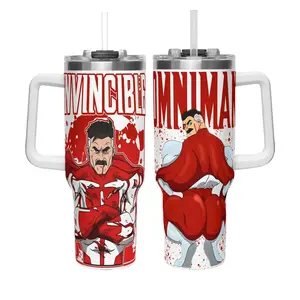 Thicc Omni Man Gya Tumbler With Handle, Omni Man Big Cheeks Meme Insulated Travel Mug 40oz, Invincible Gift Mug