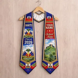 Personalized Haiti Graduation Stole, Haitian Flag Class of 2026 Grad Sash, Custom Name And School Haiti Graduation Stole