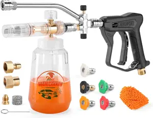 Dual Connector Foam Cannon for Pressure Washer, Pressure Washer Gun with Foam Cannon and 5 Power Washer Sprayer Nozzles Tips for Car Wash Kit Power Washer Gun Foam Soap Cannon for Car Snow Foam Lance