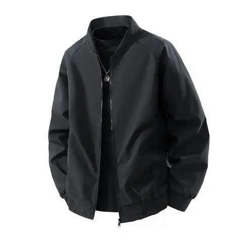 Men's Fitted Sporty Flight Jacket - Lightweight Windproof Polyester Windbreaker, Baseball Collar, Pull-On, Plain Mens Clothing for Casual Outdoors