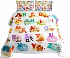 Alphabet Bedding Set for Kids,Cute Cartoon English Alphabet Comforter Set for Boys Girls,Animal ABC Fish Pattern Duvet Insert,Bedroom Decor