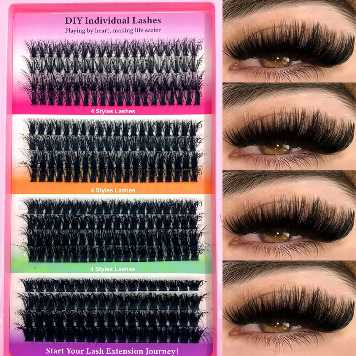 Lash Clusters Kit Natural Individual Lashes Wispy Eyelash Extensions soft fluffy 10-16mm DIY Lash Extension Kit Lash Bond and Seal Waterproof, Lash Applicator, Thick False Eyelashes Kit