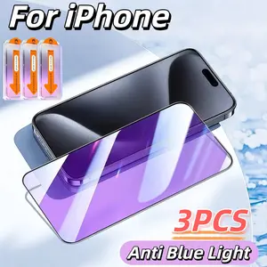 3-Pack Anti-Blue Light Tempered Glass Screen Protector for iPhone 17 16 15 14 13 12 11 Pro Max, Full Coverage, 9h Hardness, Bubble-Free, Cellphone, Smartphone, Protection, Accessories
