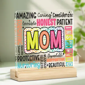 Best Mom Ever Acrylic Plaque, Colorful Letter Pattern Desk Decorations, Birthday Gift for Mom, Keepsake for Mom, Signs