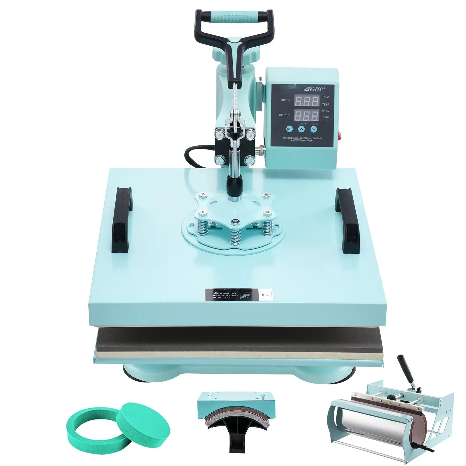 Heat Press Machine 15x15 Inch 5-In-1 Swing-Away Design With 30oz Tumbler Press For T-Shirts, HTV, Sublimation And Craft Transfers, Digital Temperature Controller, Even Heat, Safe Auto-Off, Green