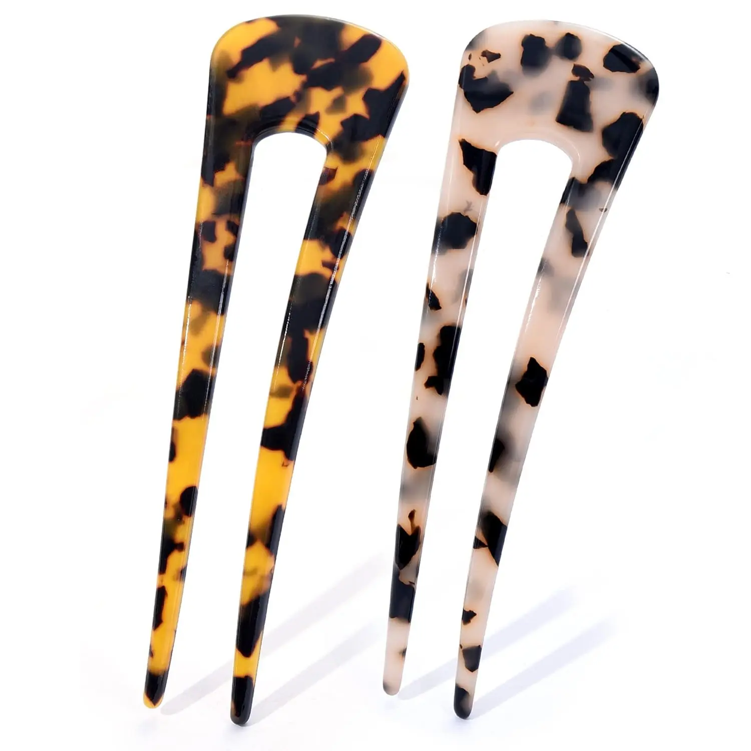 Hair Pins Tortoise Shell  Hair Forks U Shaped  Pins 2 Prong Hair Sticks Acetate Chignon Pin for Women Hairstyle Accessories 2 Pack
