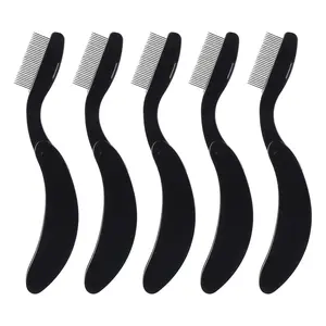 5 Pack Folding Eyelash Comb Lash Separator Tool, Black Eyebrow Comb Metal Teeth Eyelash Brush Tool for Lash Brow